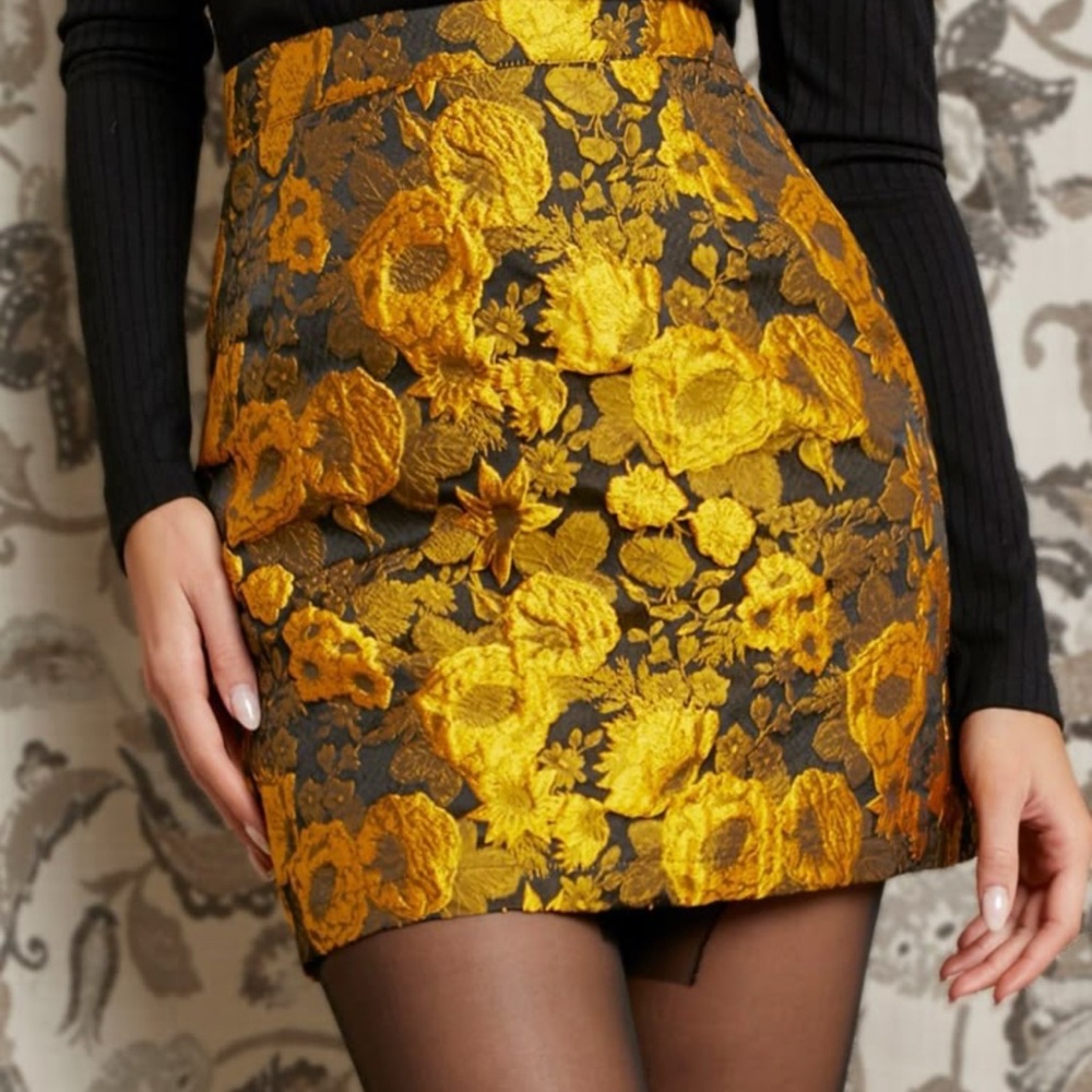 Floral Gold and Black Mini Skirt